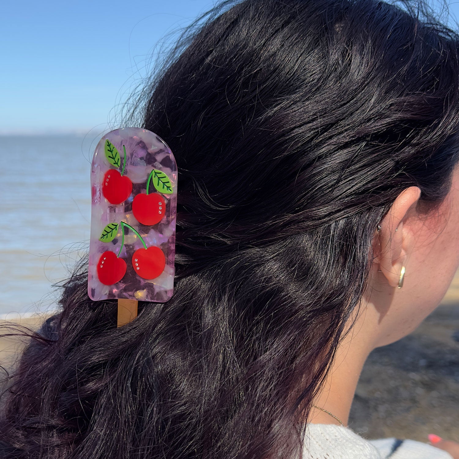 Neon Yellow Flower Hair claw, Red Flower Hair Clip.